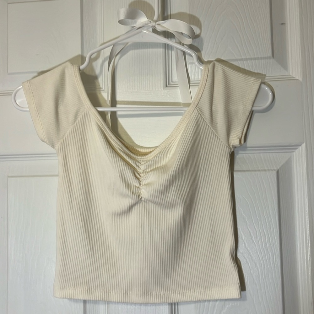 crème off the shoulder american eagle top